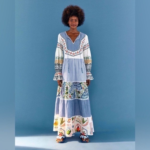 FARM Rio Dresses & Skirts - Farm Rio || Pineapple Beach Embroidered Maxi Dress Tiered A-Line‎ Small NWT